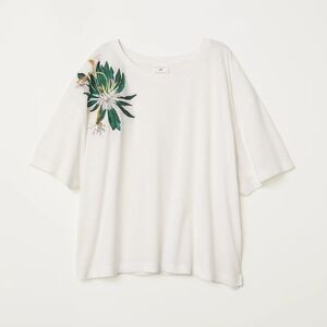 H&M White Top with Green Floral Detail